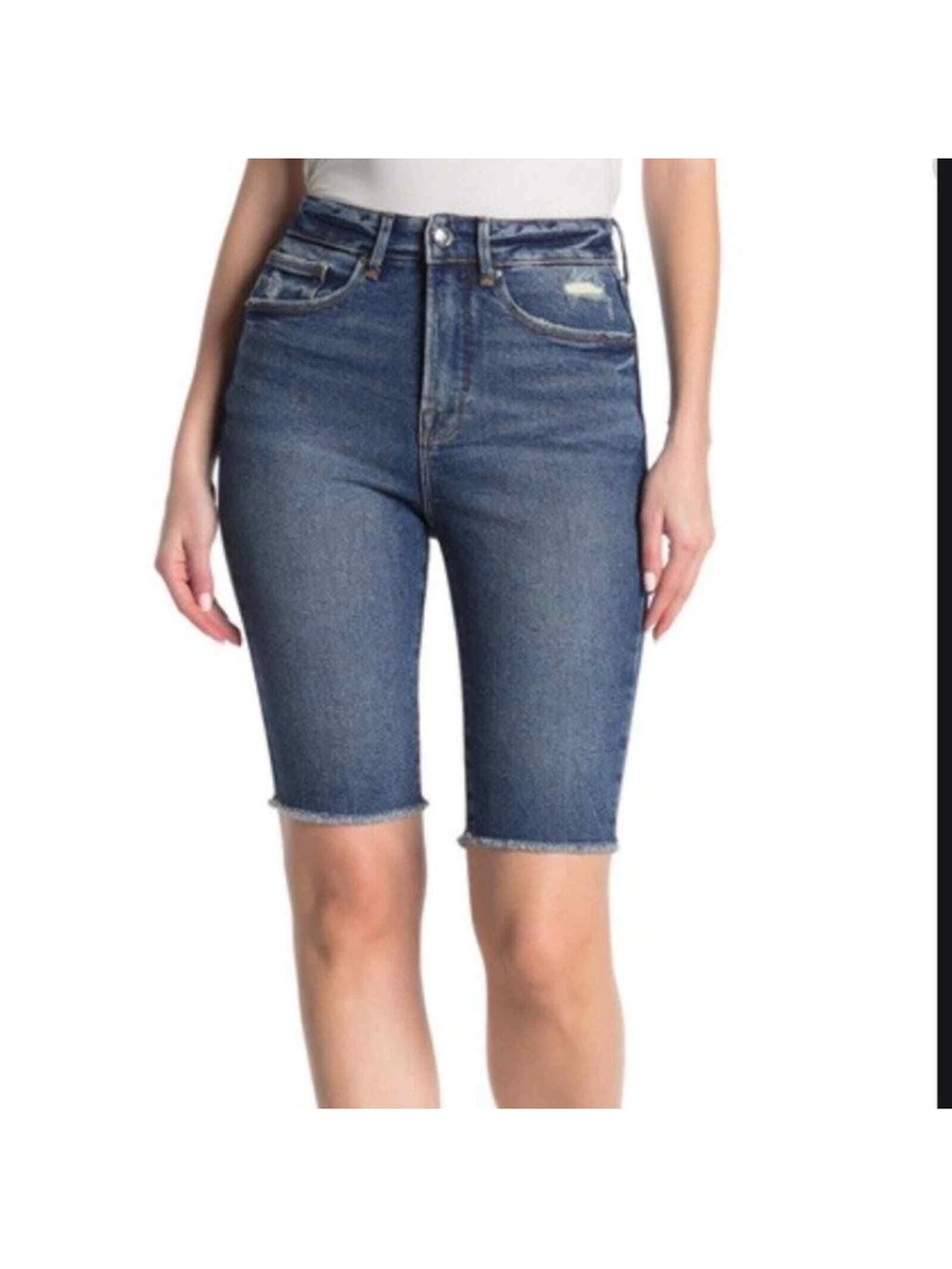 NWT 𝅺GOOD American Frayed Bermuda Denim Shorts 00